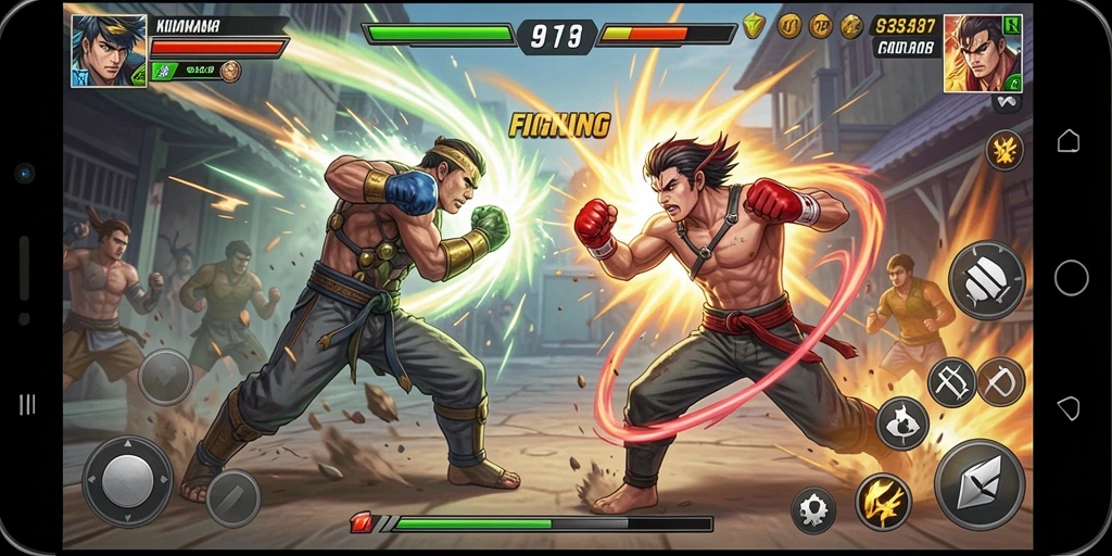 Tangkapan layar gameplay Fighting yang intens dan mendebarkan.