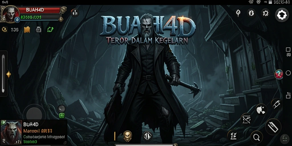 Tampilan gameplay mencekam dari BUAH4D dengan suasana horor yang kental.