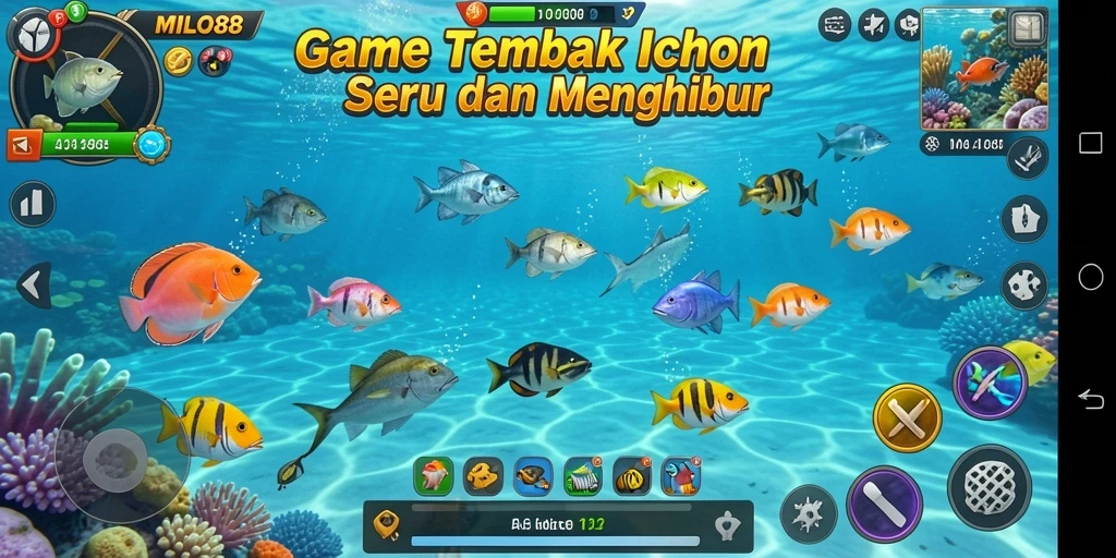 Tampilan gameplay seru MILO88 saat menembak ikan.